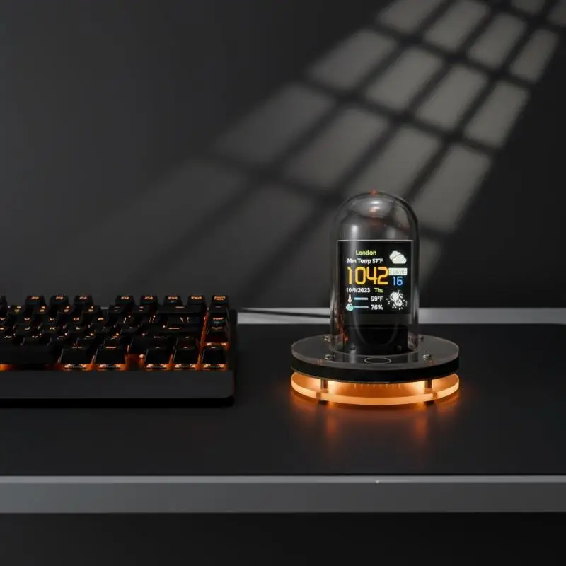 Nixie Tube Desk Clock Decorative Table Clock with Electronic Photo Album and Integrated Weather Display for Modern Home