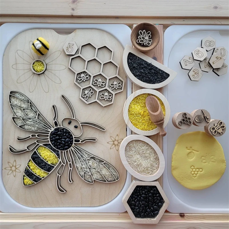 Flisat-insertos de mesa para actividades sensoriales, insertos de Color de ciclo de vida, tablero de oruga de abeja, juguetes educativos Montessori