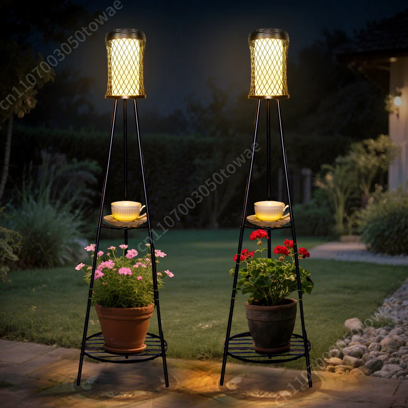 2 Pack IP65 Waterproof LED Patio Lights Solar Powered Metal Stakes For Outdoor Garden Porch Balcony Pathway Lighting Iron DC