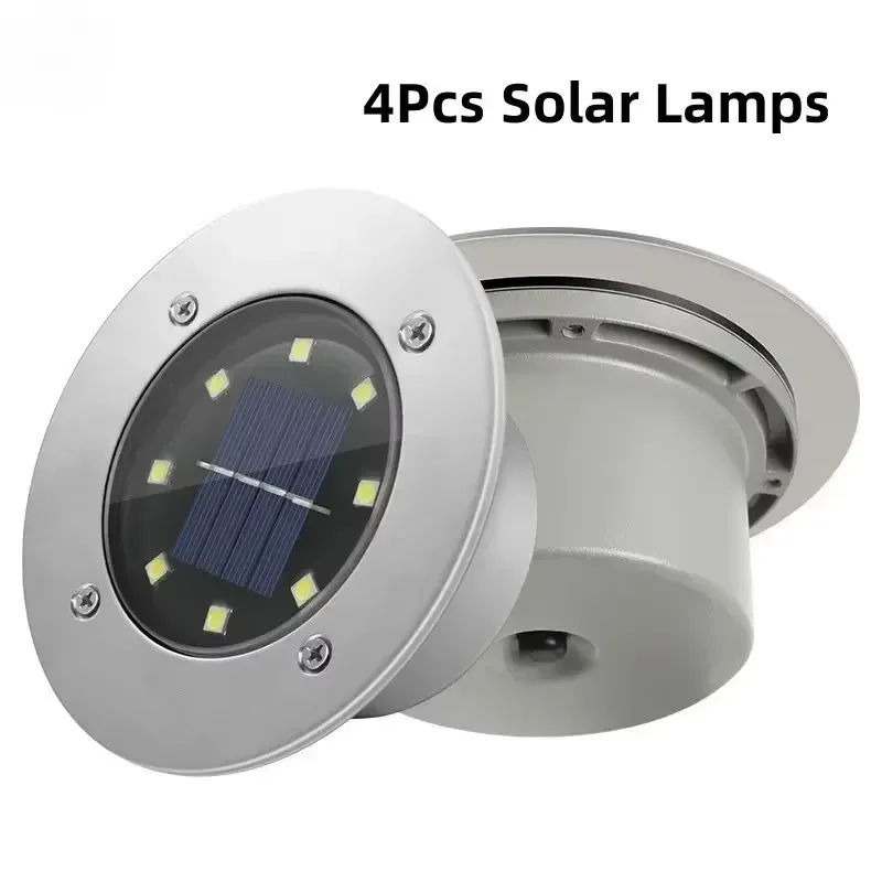 1/4pcs/lot Outdoor Lighting Solar Powered Panel 8 LED Floor Lamps Deck Light LEDUnderground Light Garden Pathway Spot Lights