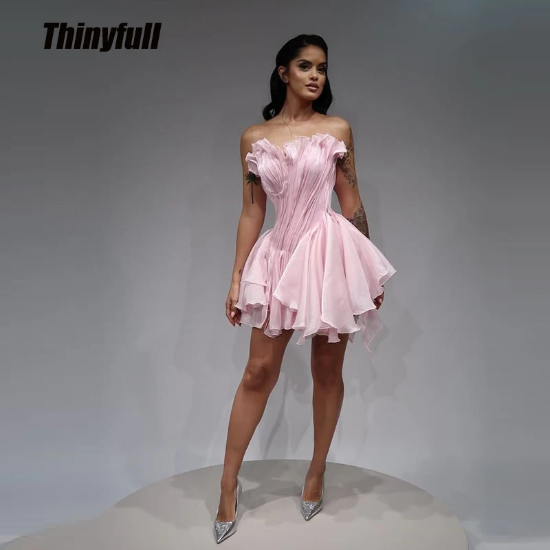 

Thinyfull A-line Prom Dress 2026 Sleeveless Shiny Satin Evening Party Dress Mini Birthday Gown Robe De Soirée Customized