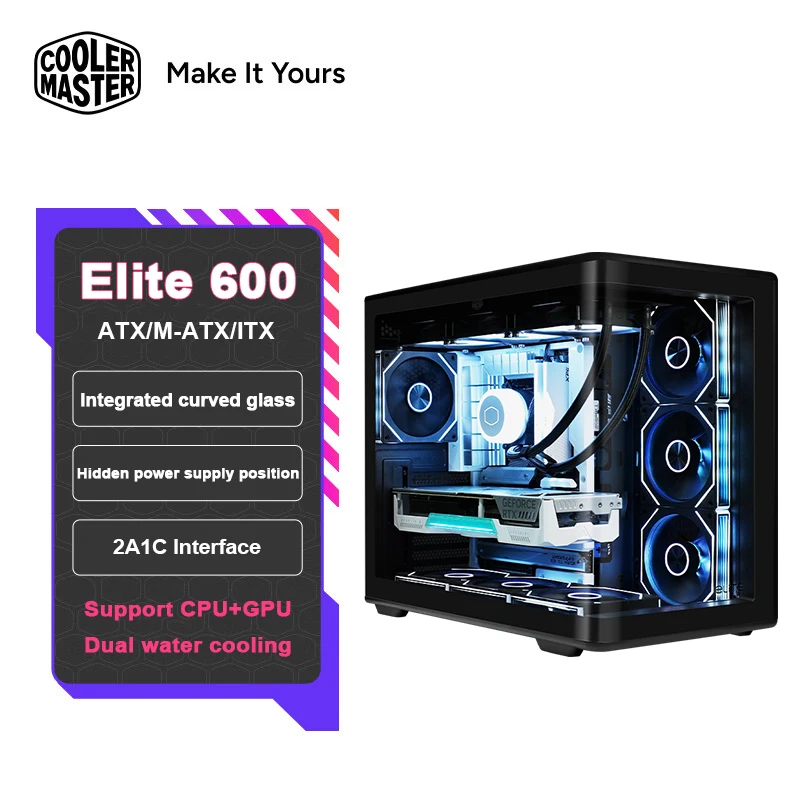 حافظة Cooler Master Elite 600 PC ATX/M-ATX/ITX هيكل غرفة عرض البحر عرض كامل بدون عمود حافظة كمبيوتر ألعاب سطح المكتب #1
