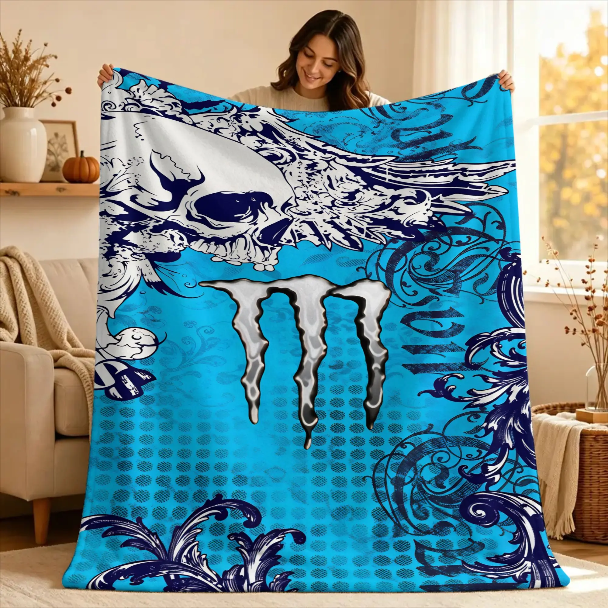 M-Monsters Drink-Racing E-Energy Blankets  Camping Flannel Throw Blanket For Bedroom Warm Soft Design Quality Bedspread Gift