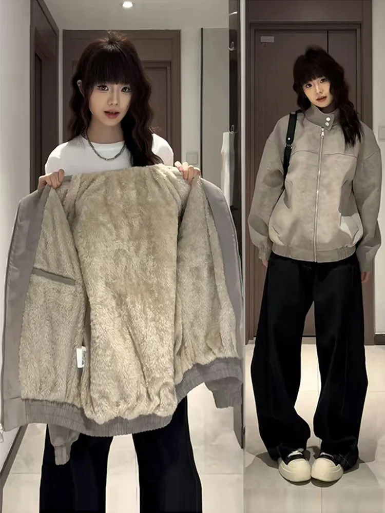 

Thiened Fce Lined ort Biker Sle Jaet Men's Winter Warm eepskin Vest American Sle Cotton Coat Youth Casual Wear