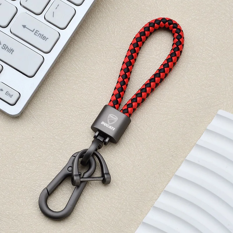 For Ducati Monster 600 620 696 748 800 848 999 1098 900 1198 S2R S4 Luxury Hand Woven Leather Horseshoe Buckle Car Key Ring