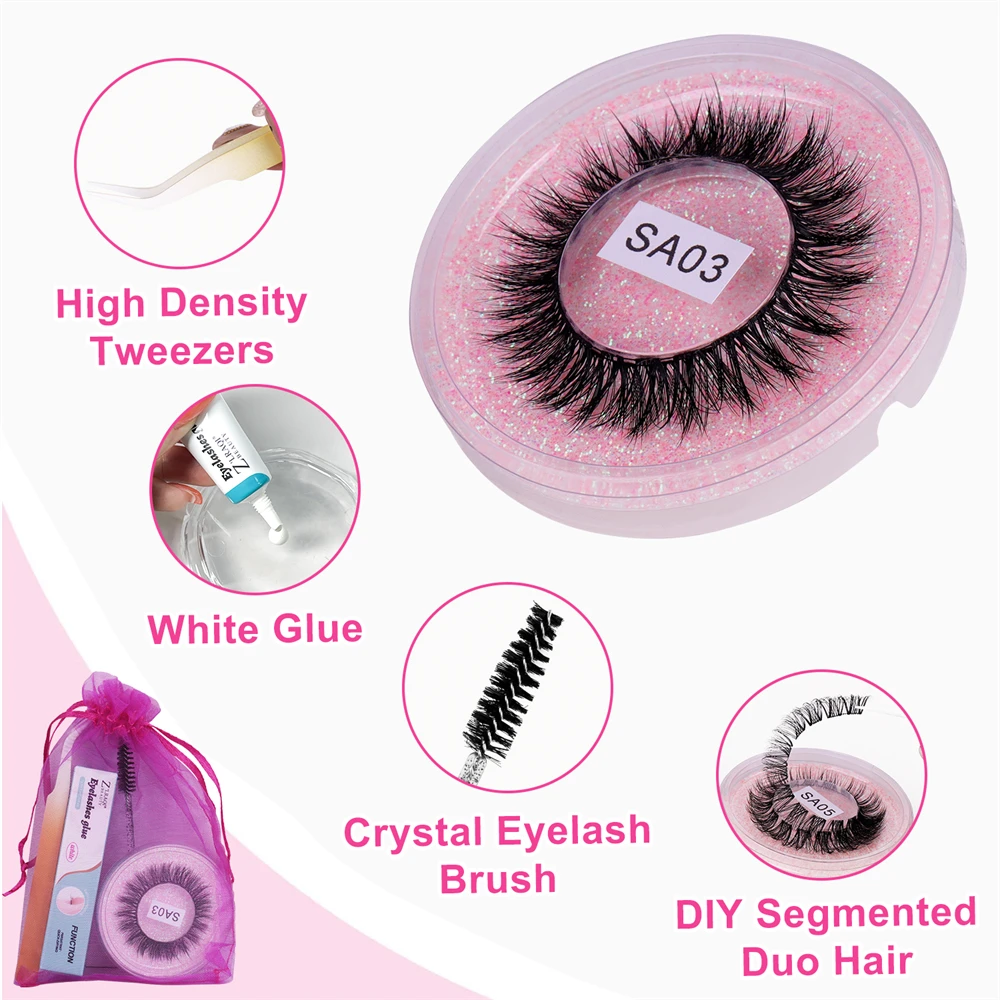 SA Serise Premade Volume Cluster individual Silk Fan Eyelashes Kits Diy Eyelash Extensions glue Kit  For Training Starter