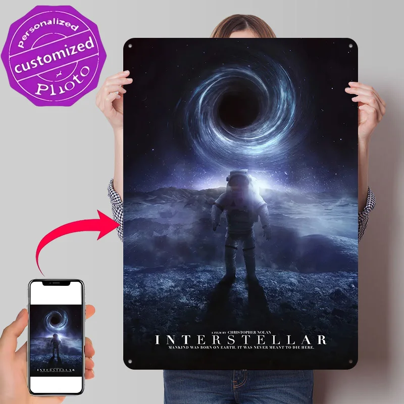 Interstellar Movie With Astronaut Personalized 3D Textured Metal Poster Wall Art Tinplate Sign for Decor Living Room Funny Signs