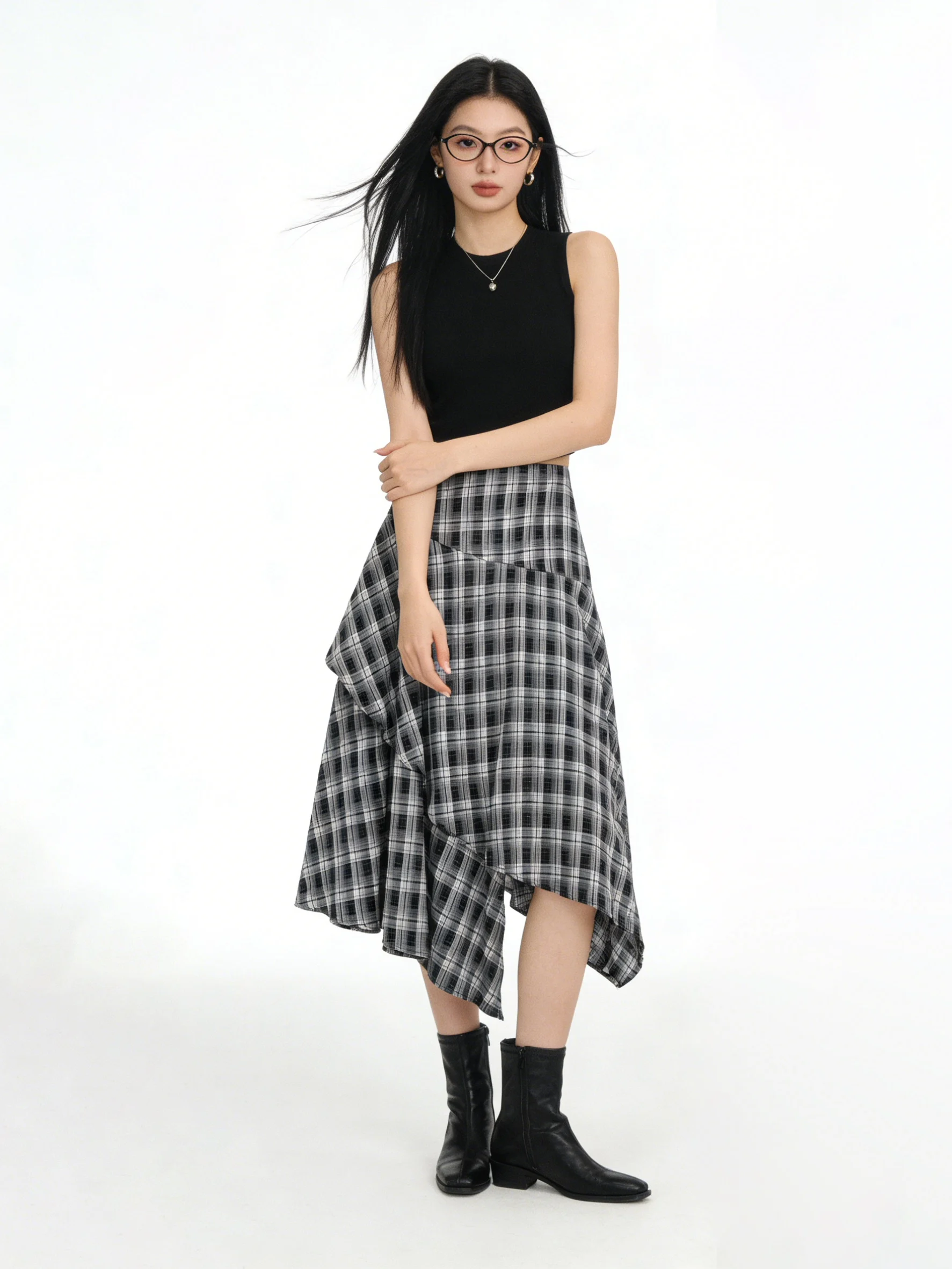 

Ретро-юбка миди в корейском стиле в клетку, женская, для ранней весны, утягивающая, средней длины, универсальная, с высокой талией, для повседневной носки