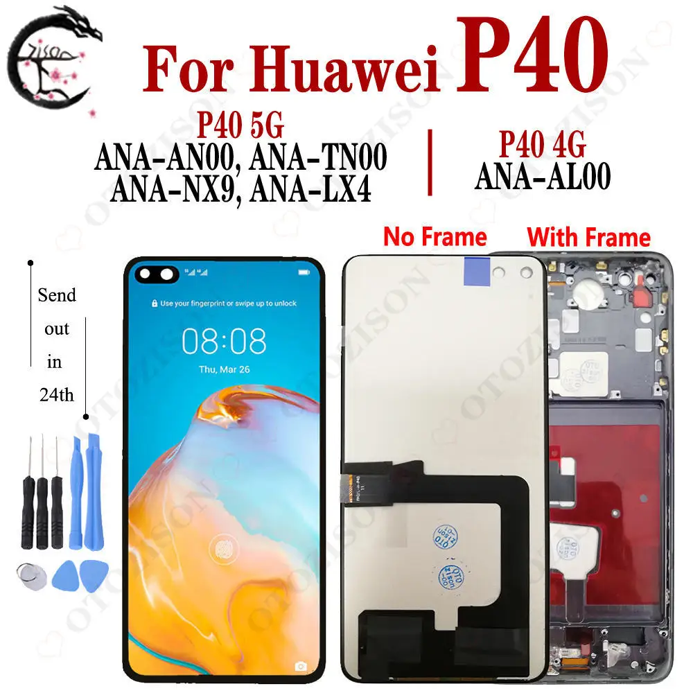 Incell For Huawei P40 LCD With Frame Display ANA-NX9 ANA-LX4 ANA-AN00 Screen Touch Digitizer Assembly Replacement P40 4G 5G LCD