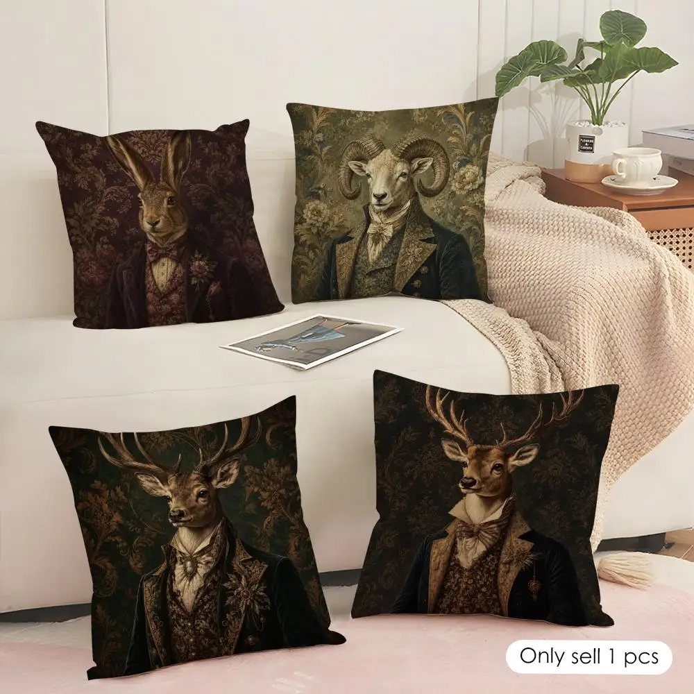 Traditional Style Deer Cushion Cover Soft Short Plush Pillow Cover Smooth Cozy Texture Aesthetic Cushion Case Home Decor