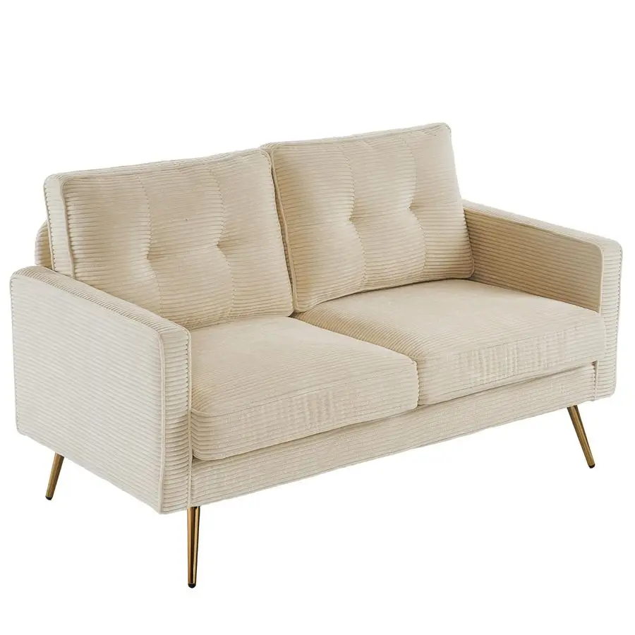 

56 Modern Beige Loveseat,Small Corduroy Sofa Couch Deep Seat for Living Room,2Seater Loveseat Sofa for Bedroom,Apartment,Office