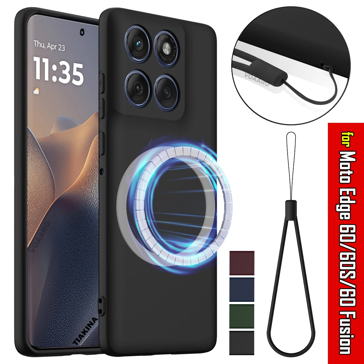 

Soft Liquid Silicone Cover for Motorola Moto Edge 60 Fusion Case for Motorola Edge 60 60S Built-in Magnetic Case with Strap