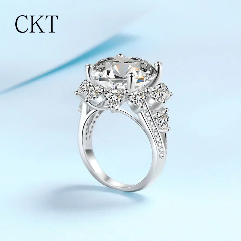 18K White Gold Platinum Rings for Women 10 Carat Moissanite Diamond Ring Pt950 Wedding Engagement Fine Jewelry with D Color