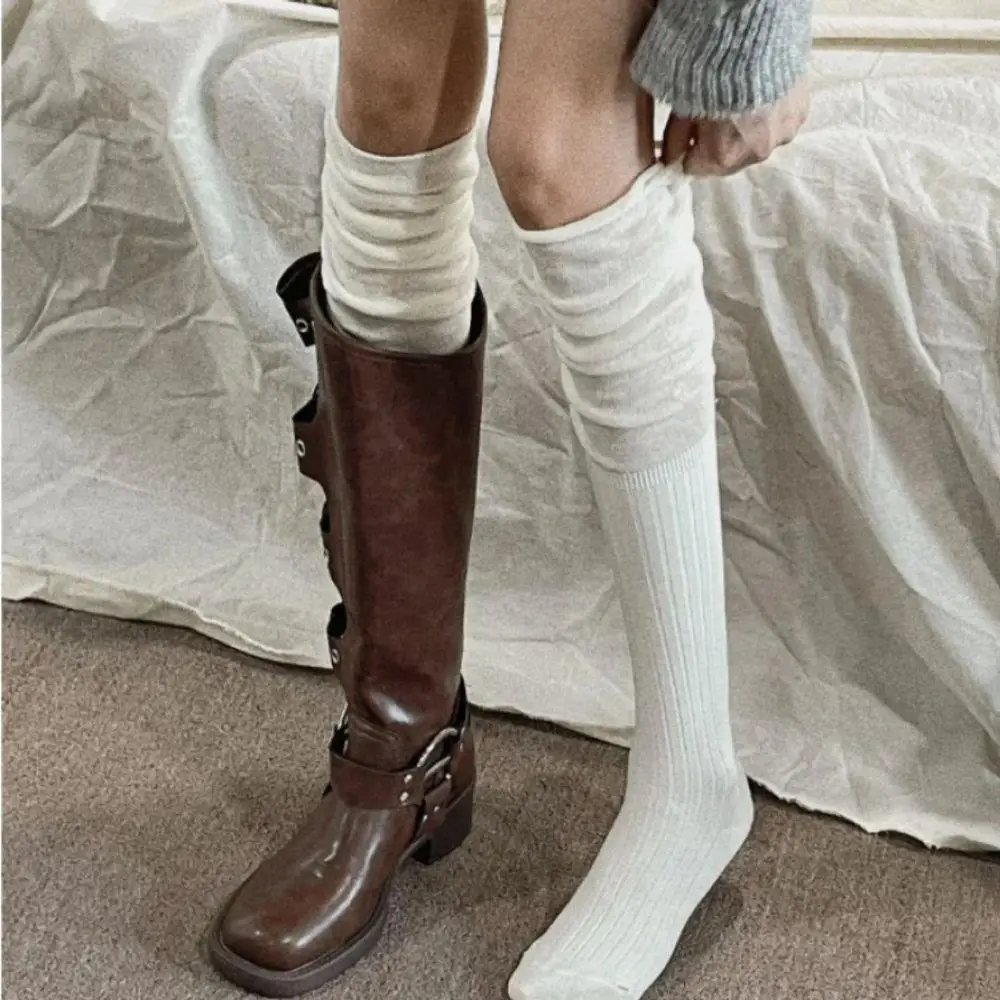 1/2Pairs Women's Stockings Winter Preppy Style Knee High Socks Female Soft Cotton Knitted Stocking JK Solid Color Long Socks - Image 3