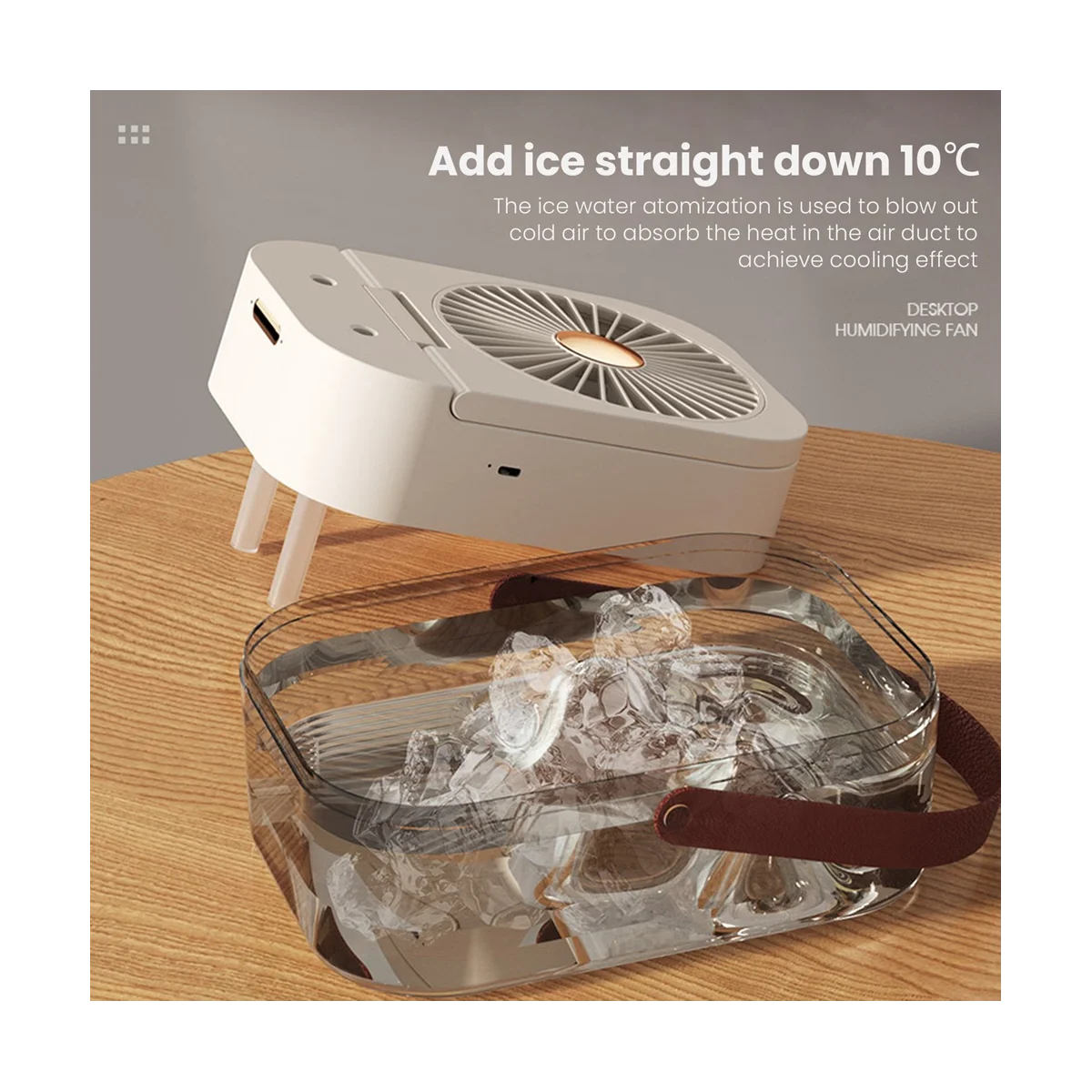 New Humidifier Mist Fan Portable Fan Air Cooler USB Fan Desktop Fan with Night Light Summer White-A59E