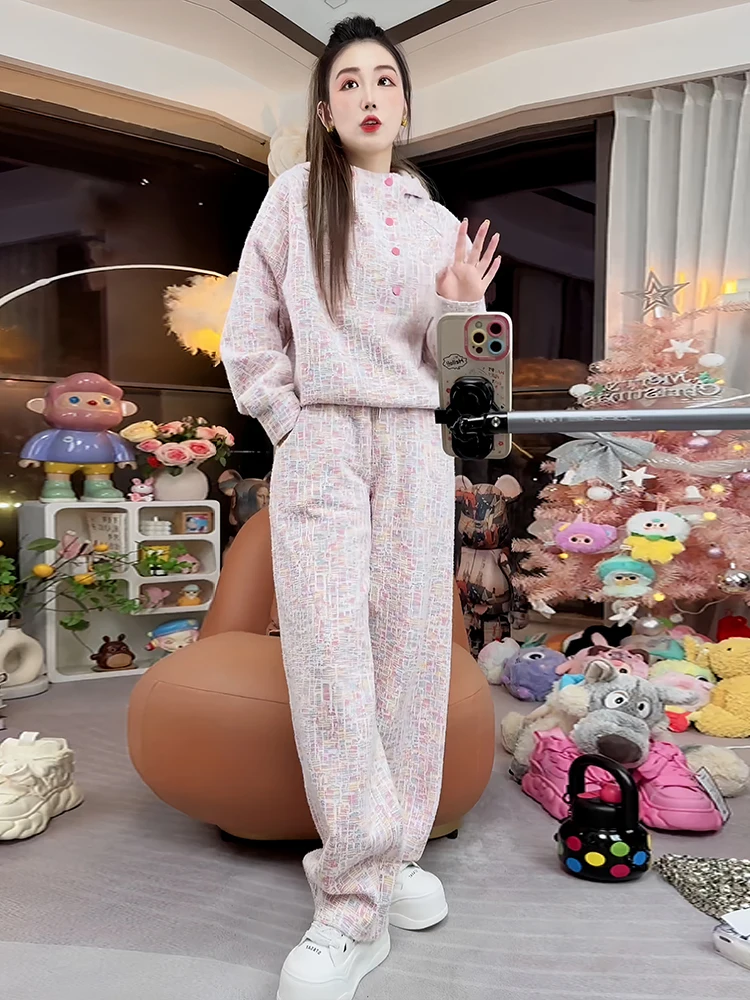   Conjunto de dos piezas con capucha y pantalones informales para mujer, conjunto de mezcla de algodón transpirable con diseño Faion para principios de otoño