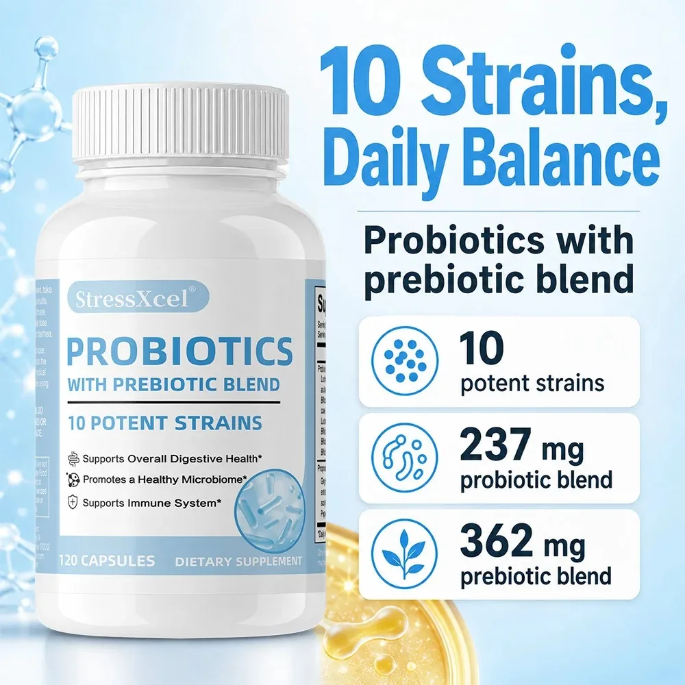 Probiotic Supplement - Helps Ease Occasional Constipation, Diarrhea, Gas & Bloating, Digestive Health, 120 Capsules