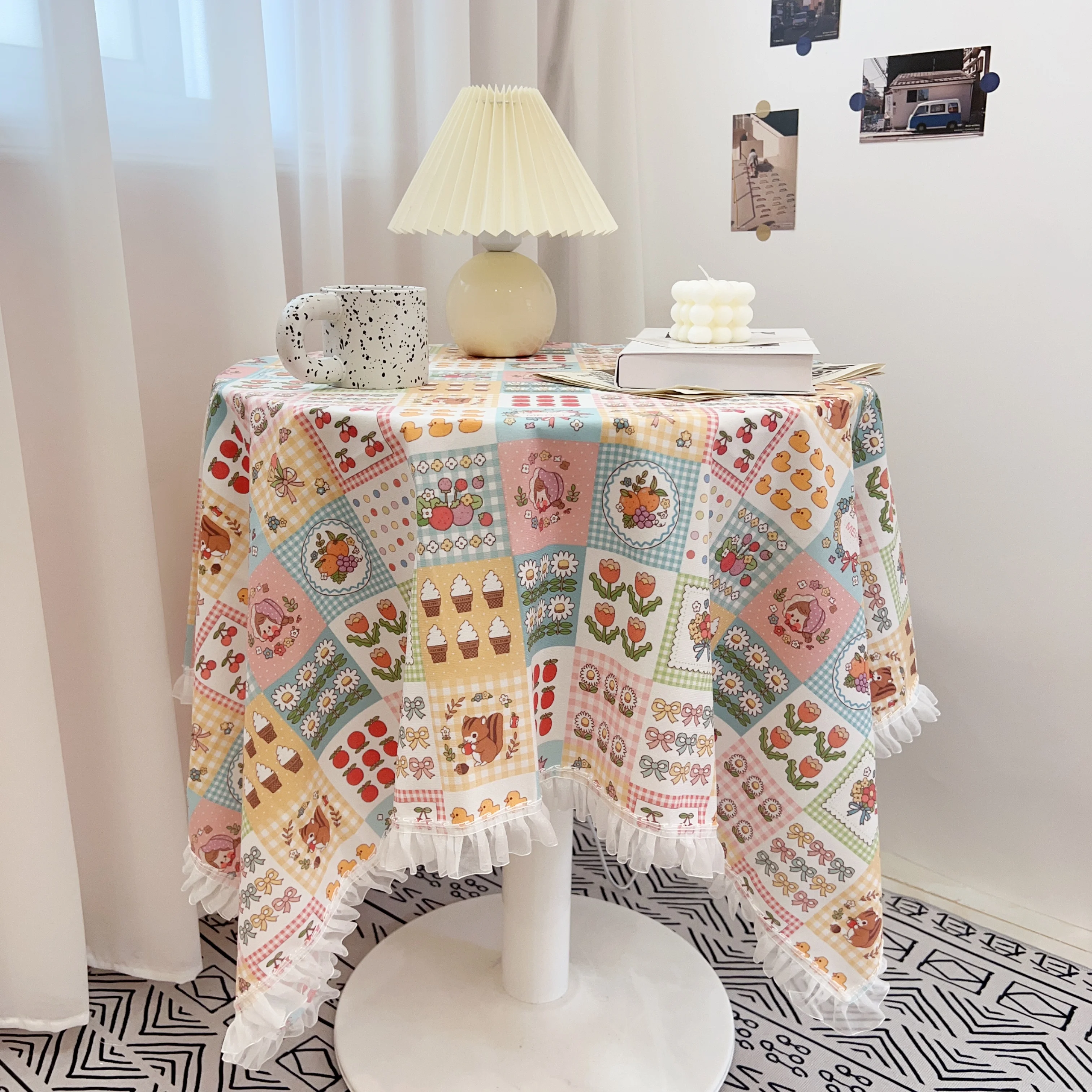 

Tassel lace ins wind tablecloth girl heart cartoon floral round table square table student desk mat Internet celebrity velvet
