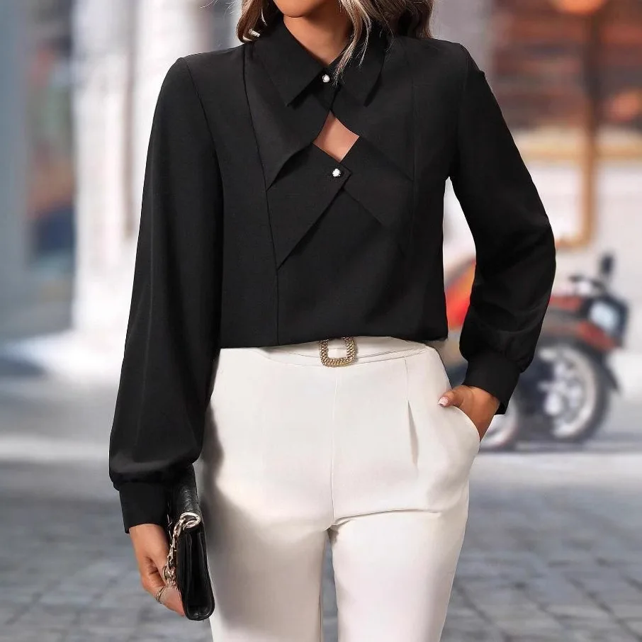 Faionable Asymmetric Long Sve Damenbluse Pendeldesign Polyesterfaser 3D-Effekt irt Damen Premium-Kleidung