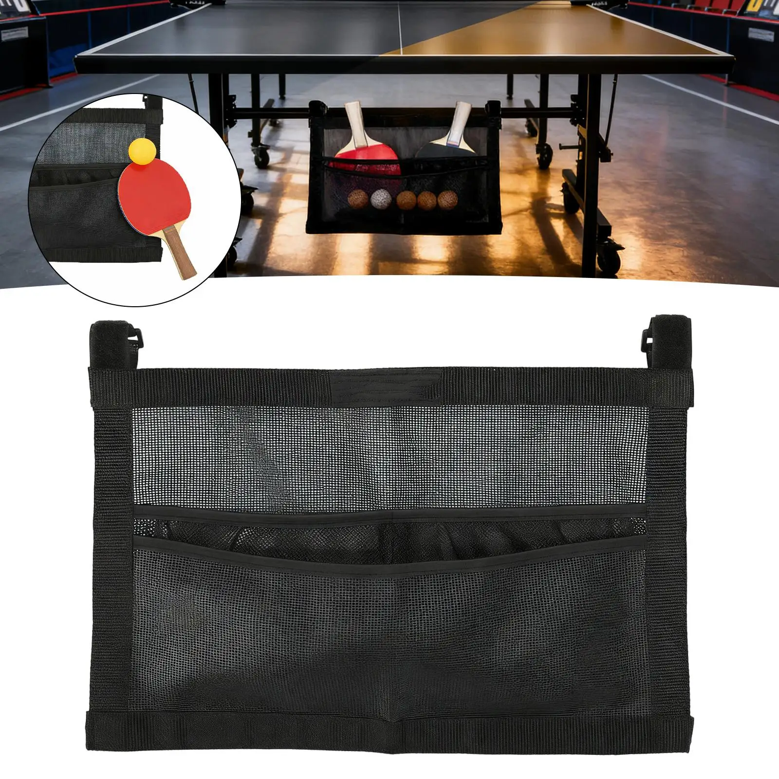 

Ping Pong Storage Rack Mesh Storage Bag Adjustable Straps Reusable Table Tennis Paddle Ball Holder for Indoor Office Home