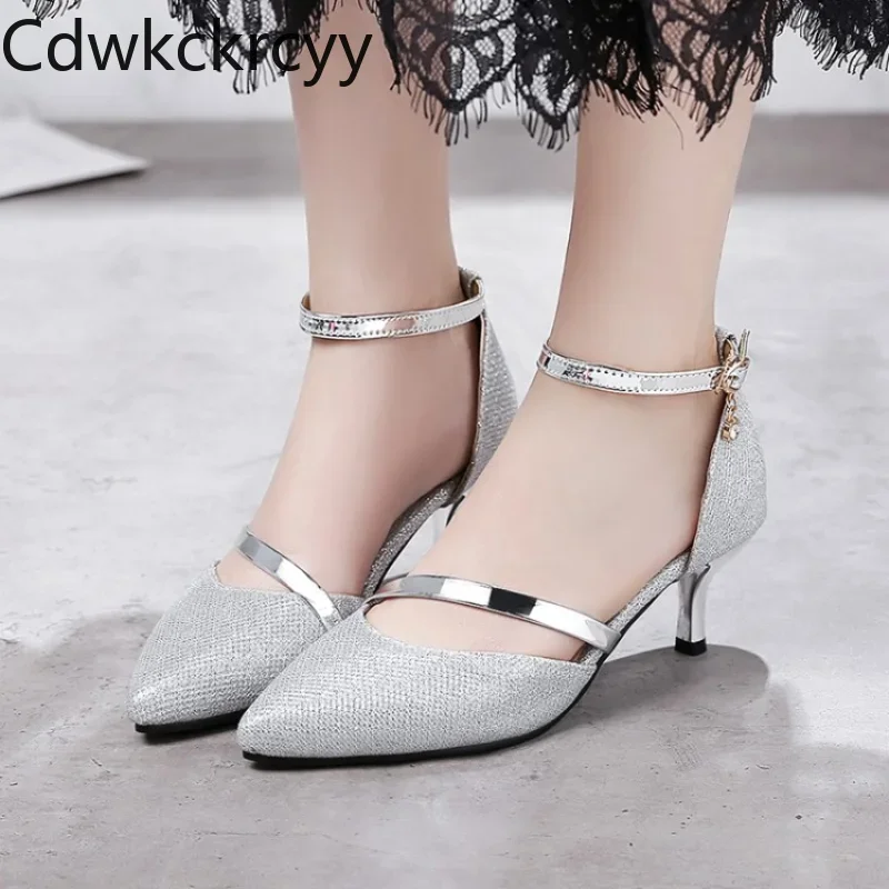 حذاء بكعب عالي ومقدمة مدببة للنساء ، كعب نحيف ، طرف مدبب ، حفلة مثيرة ، موضة بتصاميم جديدة ، مقاس 34-46 ، الربيع والخريف