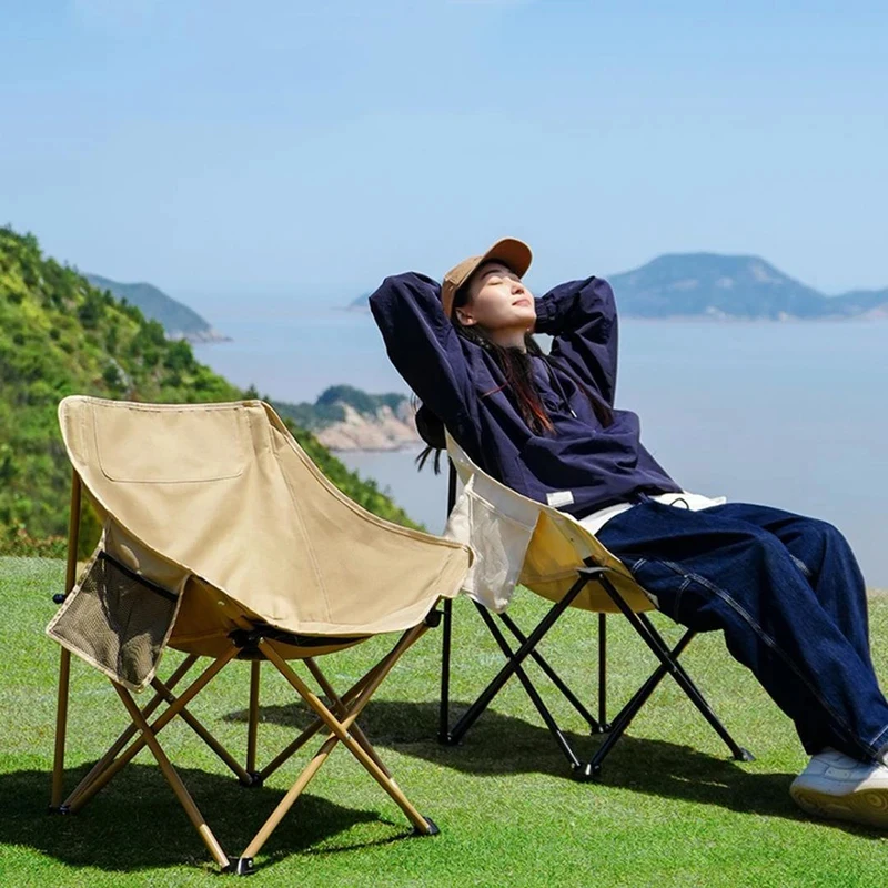 Portable Outdoor Folding Chair Heavy Duty Collapsible Lawn Seat With Storage Bag For Camping Fishing
