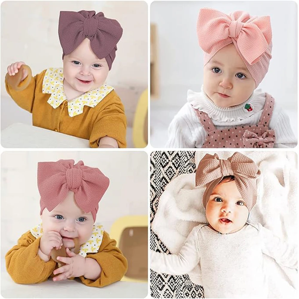 Solid Textured Ribbed Turban Hat Bow Topknot Cap for Newborn Baby Boy Girl Toddler Hospital Headwraps Fashion Hair Accessories