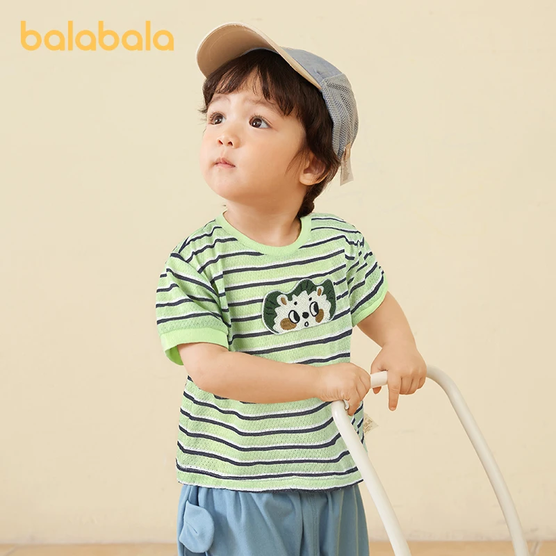 Balabala Baby T-shirt Baby Top Boys Short Sleeve T-shirt 2024 Summer New Collection Clothing Breathable and Comfortable