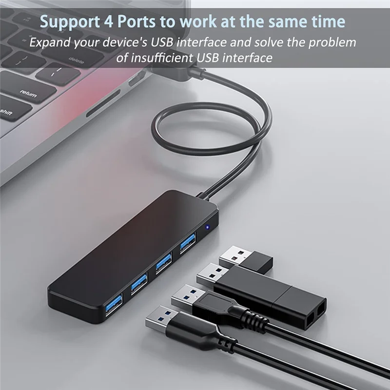 4 Ports USB Hub, USB 3.0 Hub USB Splitter USB Expander for Laptop, Flash Drive, HDD, Console, Printer, Camera,Keyboard