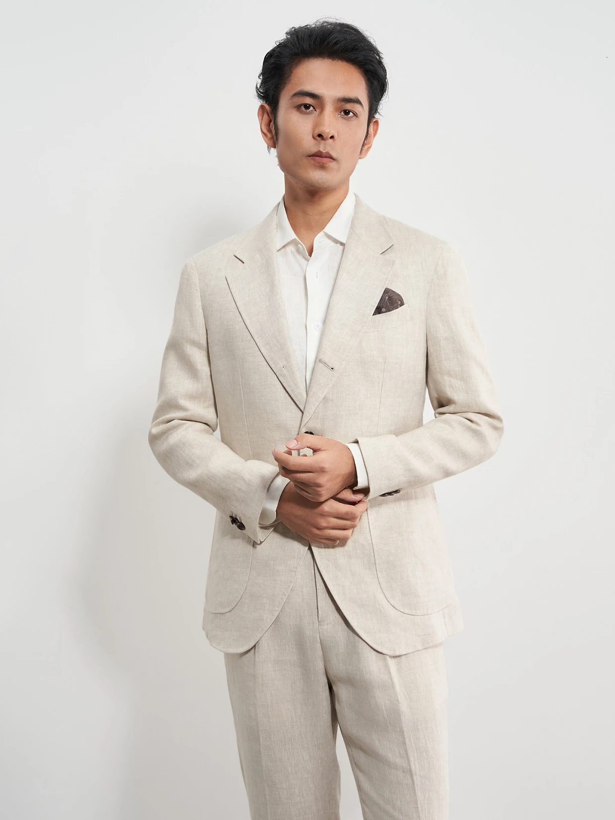 100% Linen Champagne Blazer Men Summer Wedding Suit Set 2 Piece Italian Style Lightweight Breathable Jacket for Groom/Business
