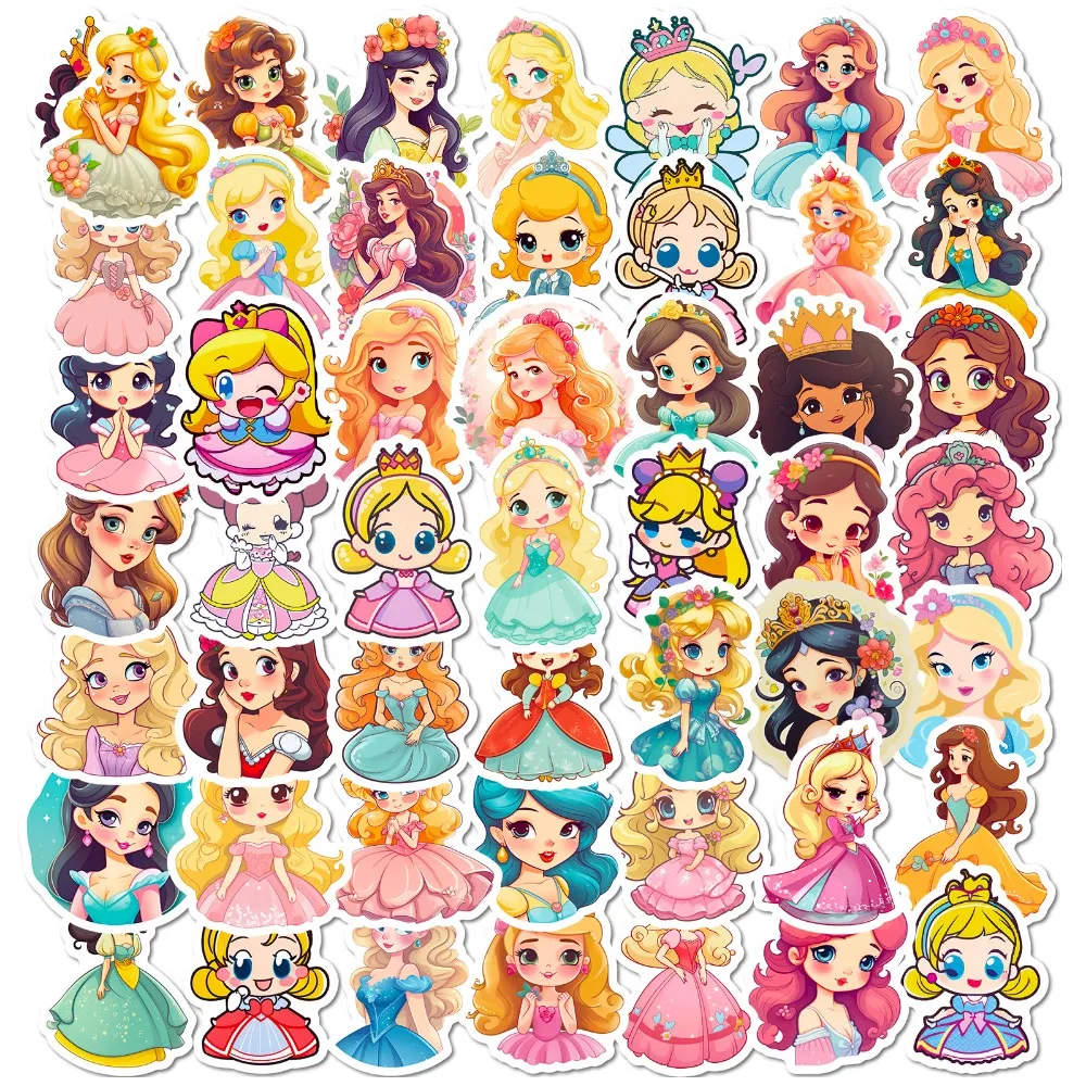 50PCS Cute Cartoon Dress Girl Princess Anime Stickers DIY Laptop Phone Guitar Skateboard Car Sticker for Girls Kids Toy Gift