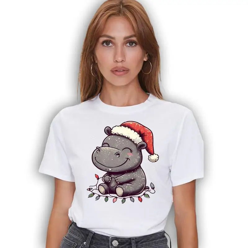 

Cute Hippopotamus Funny Christmas T Shirt Humorous Hippo Xmas