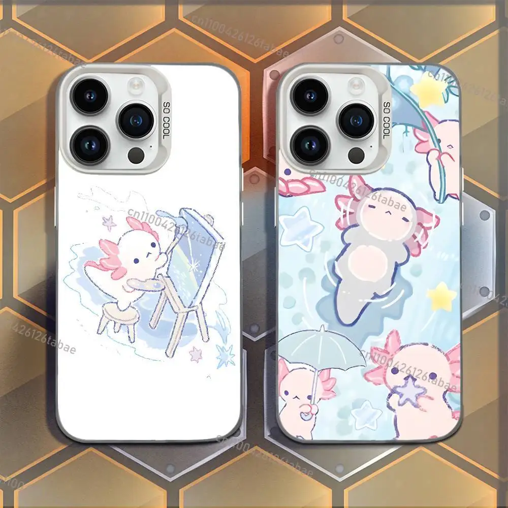 

Cute Axolotl Phone Case For iPhone 17,16,15,14,13,12,11,Mini,Pro,E,MAX White Candy Matte Shockproof Cover