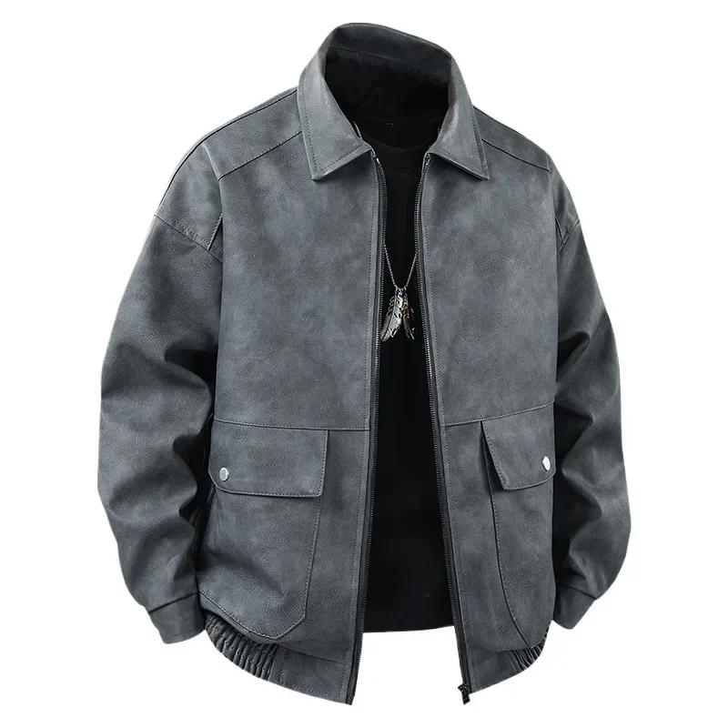 레트로 스웨이드 가죽 재킷, 트렌디하고 다재다능한 바이커 재킷, 고품질 방풍 슬림핏 남성 재킷, 봄 가을 코트