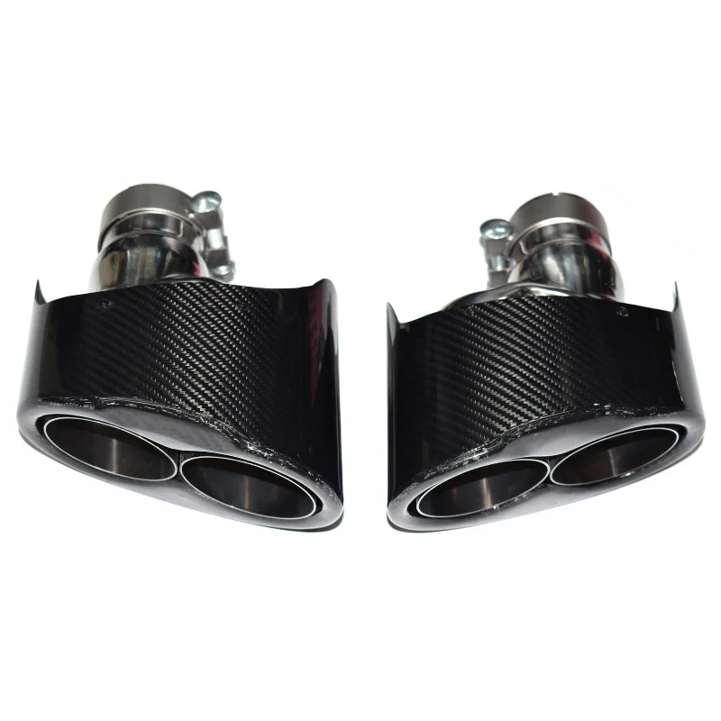 For Audi A4 A5 A6 A7 Performance Exhaust Pipes Upgrade Carbon Fiber Double Exhaust Tip With RS4 RS5 RS6 RS7 Style Muffler Tip