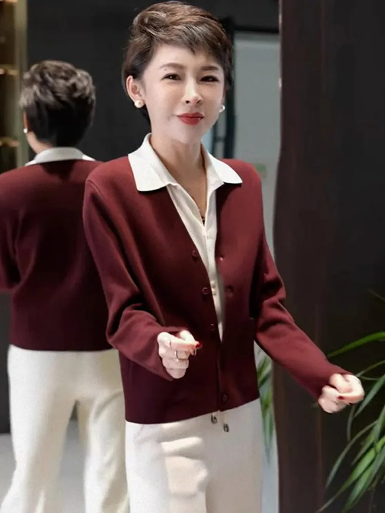 

Ele Pure Color Knitted Open Cardigan Long Sve Casual Faionable Winter New Sle Age-Reversing Outerwear Women's Top