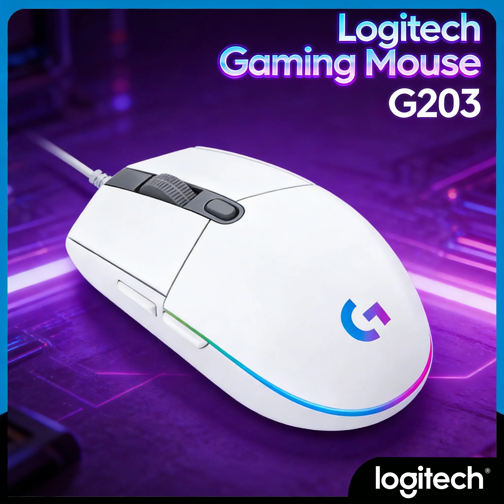 

Мышь Logitech G203 RGB LIGHTSYNC с настраиваемыми цветами для игр и работы