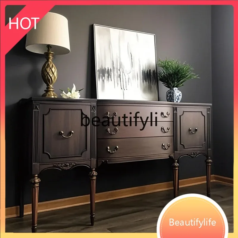 XX80 American Style Solid Wood Brown Living Room Chest of Drawers Storage Table Entrance Decoration Sideboard Hallway