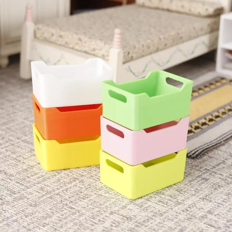 Hot Sale 4PCS 1/12 Miniature Stackable Plastic Storage Crates Assorted Bright Colors Perfect For Dollhouse Decor DIY Crafts