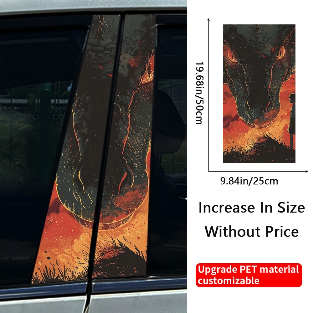 Dragon and Girl Car B Pillar Waterproof Auto Stickers Center Column Decoration Cover Scratches DIY Sunscreen Decals For Toyato