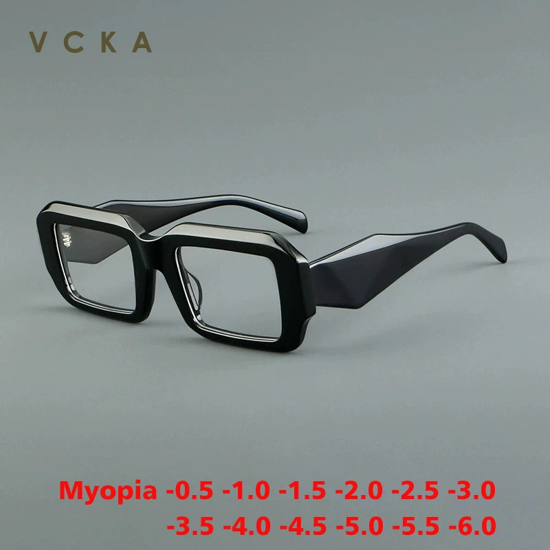 

VCKA женские модные ацетатные круглые очки для близорукости в большой оправе, высококачественные очки на заказ, очки по рецепту от -0,50 до -6,0