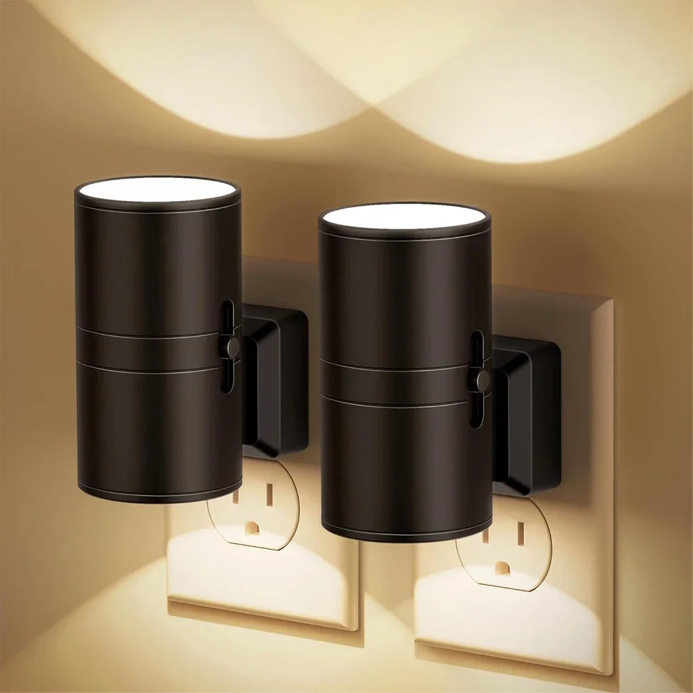 Modern Cylindrical  LED Night Lights Plug Into Wall Dimmable with Light Sensor Adjustable Brightness for Home Hallway Bedroom