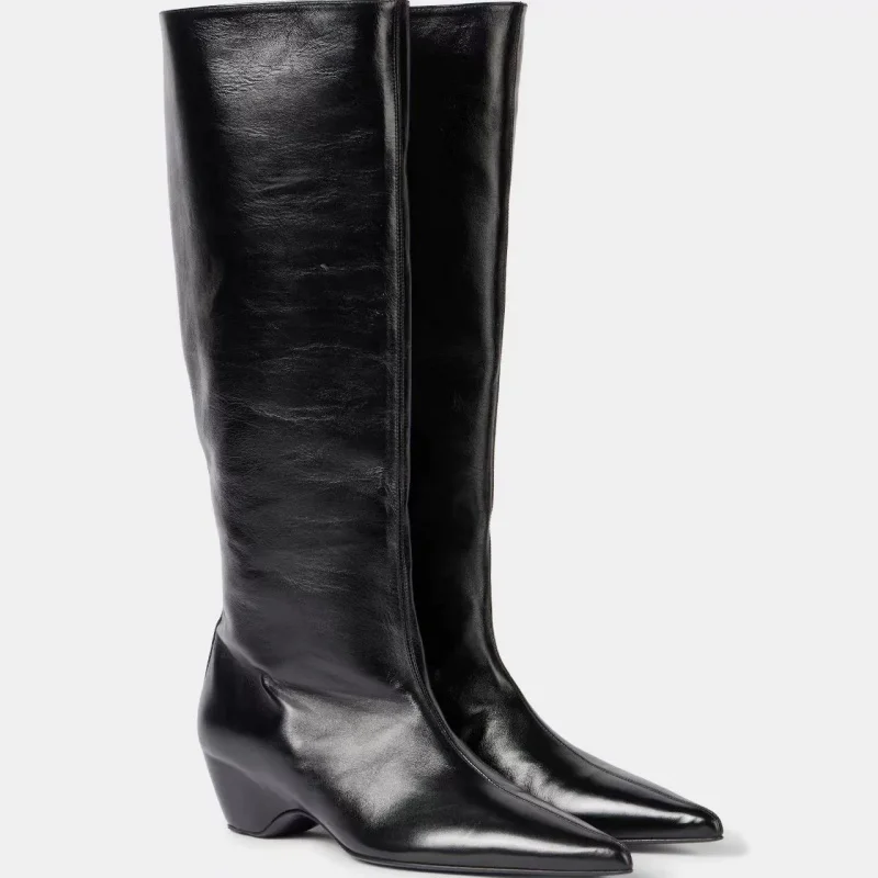 الارتفاع الداخلي زيادة وأشار الجلود أحذية طويلة النساء 35-45 حجم كبير مثير النبيذ الأحمر اللون حذاء برقبة للركبة لسيدة #3