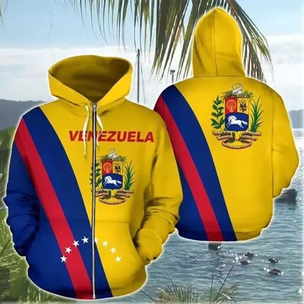 Venezuela 3D impresso zíper moletom com capuz para homens e mulheres moletom grande inverno casual street wear top jumper