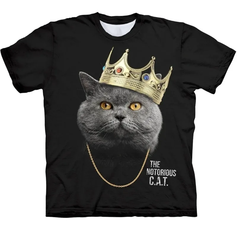 

KING CAT футболка в стиле ретро с 3D принтом, свободная большая толстая кошка, модный топ, забавная футболка в стиле хип-хоп большого размера для пары, быстросохнущая футболка