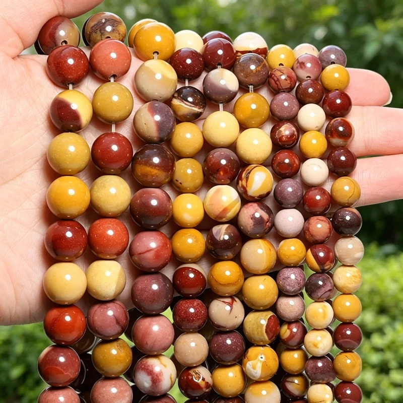 Image of Natursteinperlen, Mookaite-Edelsteinperlen, runde lose Abstandsperlen für DIY-Schmuckherstellung, Armband, Halskette, 4/6/8/10/12 mm
