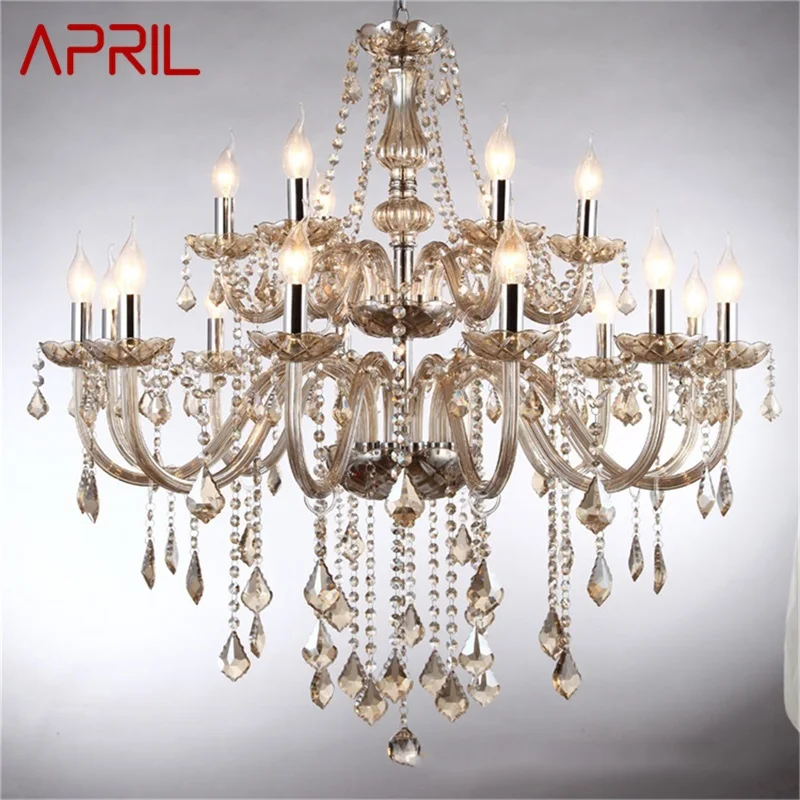 

APRIL European Style Chandelier Cognac Pendant Crystal Candle Luxury Lights LED Fixtures for Home Hotel Hall