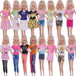 1 Set Fashion Multicolor Outfit Wave Point Dress Shirt Denim Grid Skirt Daily Casual Wear Accessories Clothes for Barbies Doll