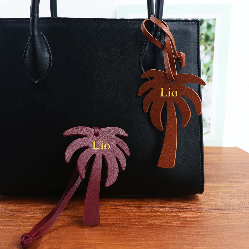 Customized Name Leather Coconut Tree Pendant Handbag Decoration Charm Handbag DIY Craft Accessories