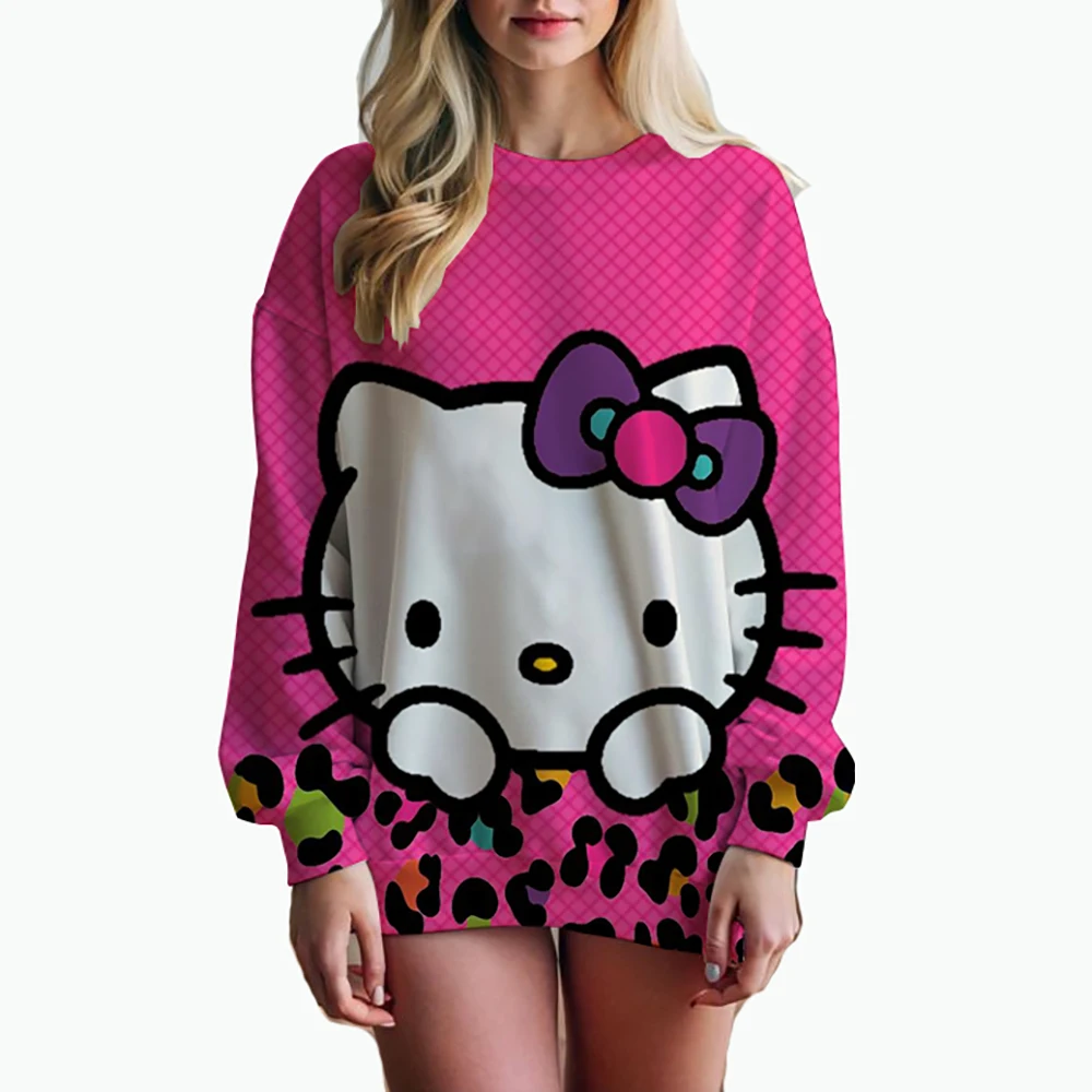 HELLO KITTY Streetwear Hoodies Fashion Women Sweatshirt Autumn Winter Long Sleeve Harajuku Hooded Sweater Cartoon sudadera mujer